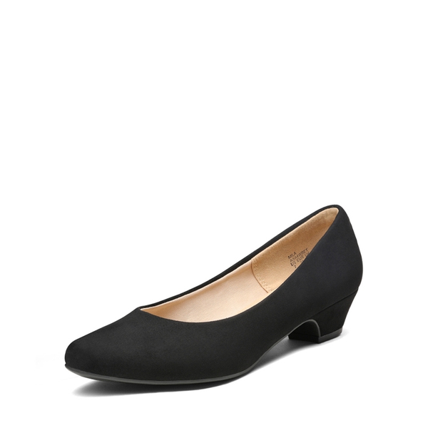 Low Heel Chunky Pump Shoes - BLACK SUEDE -  0